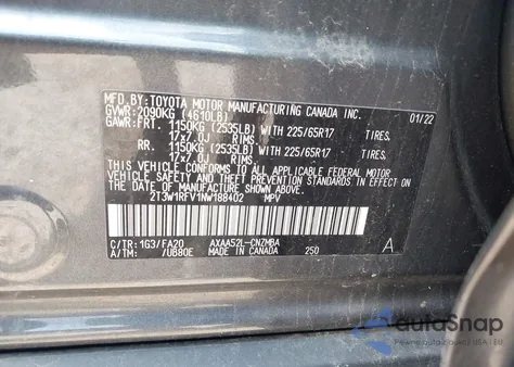2022 Toyota Rav4 Xle z USA, uszkodzony, nr VIN 2T3W1RFV1NW188402